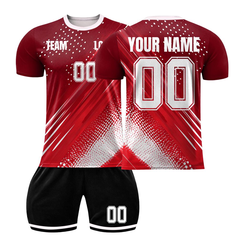 Men's Short Sleeve Sports Jersey Set Mesh Fabric Lightweight Breathable Soccer Uniform Shirt and Shorts Two Piece Athletic Outfit