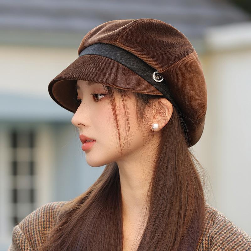 New Hat Women's Autumn and Winter Fashion Bucket Hat Warm Ear Protector Octagonal Beret
