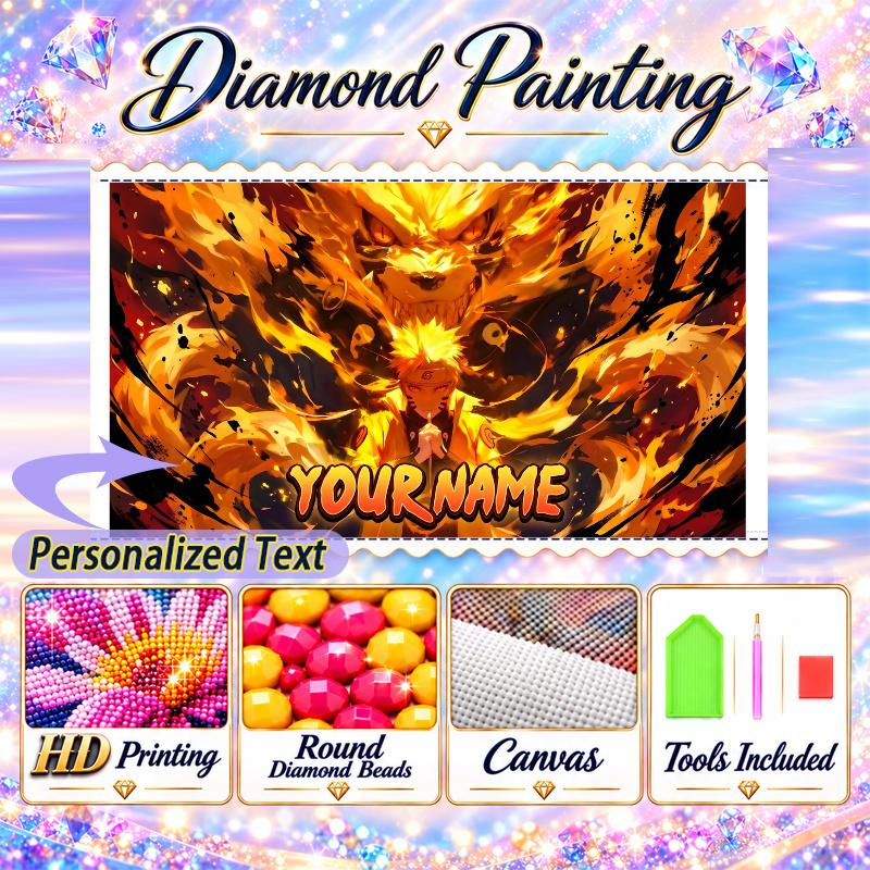 Personalized Kurama Naruto Diamond Art Custom Name 5D Diamond Painting Full Drill DIY Craft