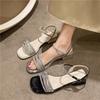 2025 Summer New One-word Buckle with Thick Heel Open-toed Sandals Actress Crystal Heel Round Heel Temperament High Heels