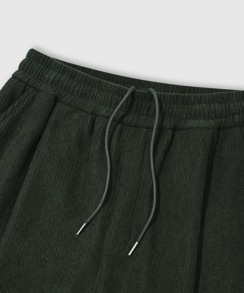 LEMAIN SECOND Single-Pleat Wide Corduroy Elastic Pants [Khaki]