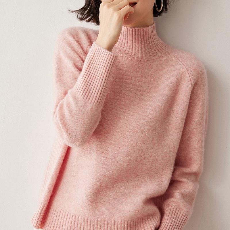 2024 New Women's Cashmere Half-High Collar Loose Knit Sweater - Autumn Winter Versatile Pullover