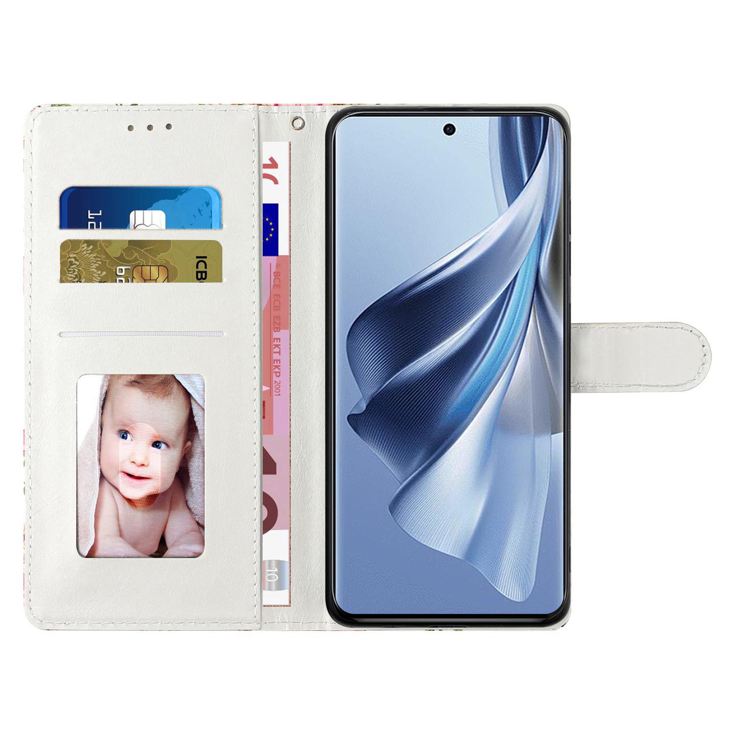

For Oppo A38 4G Case Pattern Printed PU Leather Stand Wallet Phone Cover White Wolf
