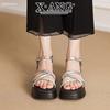 Muffin Thick-soled Heightening Leather Rhinestone Sandals Women's Summer Wear with Skirts Small Open-toed Women's Shoes