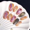Purple-Orange Gradient Press-On Nails: Smudged Oil Painting Style, Gold Line, Magic Mirror Powder, Medium-Length Oval Tips for a High-End Look.