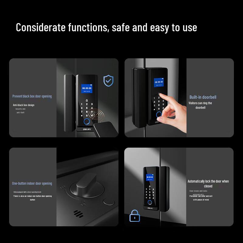 Deli Smart Glass Door Lock with Attendance System CN plug (adapter included)