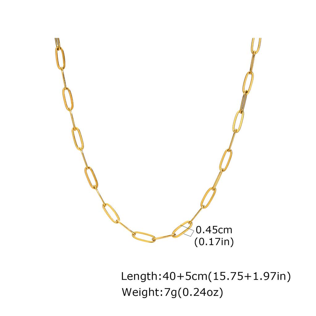 Gold Plated Stainless Steel Paperclip Chain Necklace For Women, Adjustable Rectangle Link Layering Choker Waterproof Jewelry