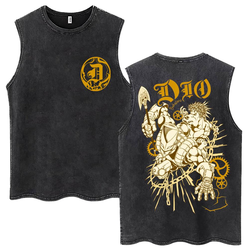 Washed Anime Bizarre Adventure Rohan Kishibe Tank Tops Men's Harajuku Vintage T Shirt Casual Cotton Loose Vests