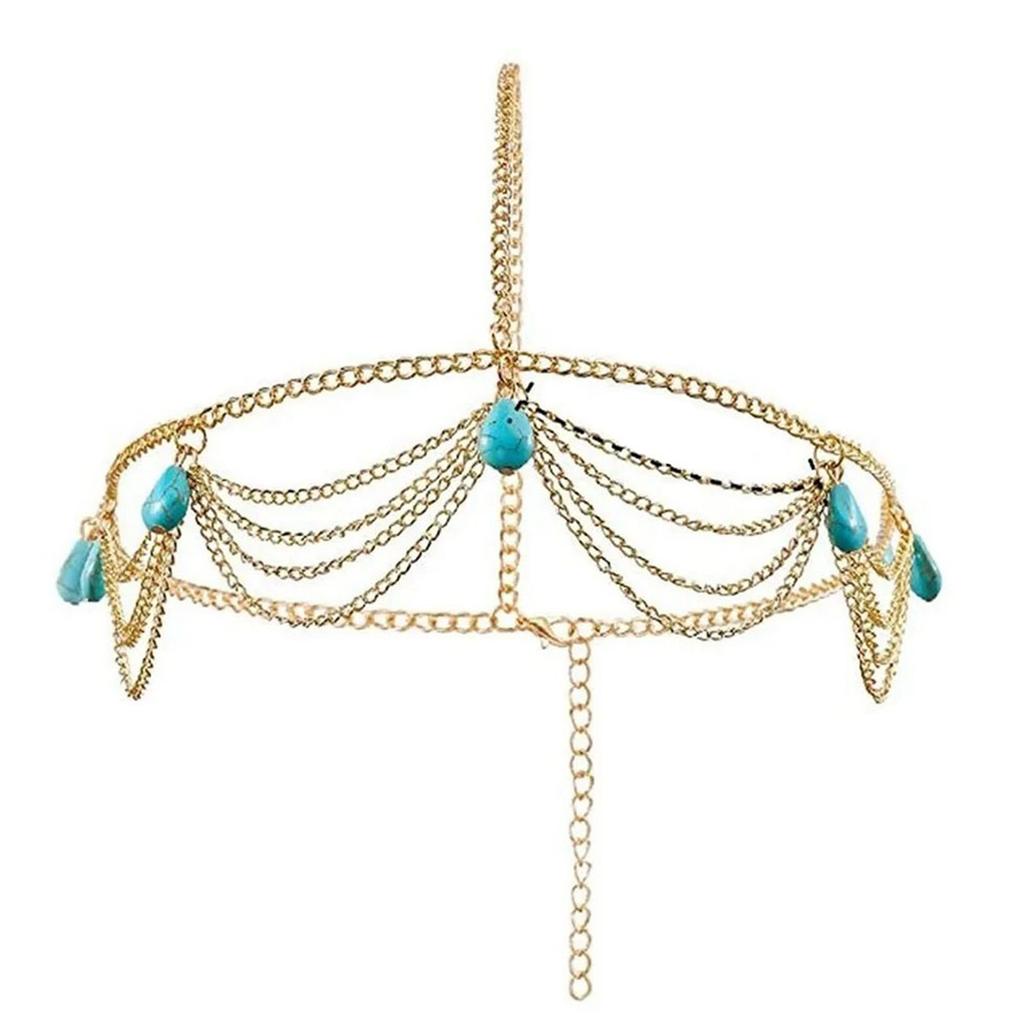 Jewelry Headband 21.7in Long Golden Color Retro Style Exquisite Luster Tassel Forehead Headband for Women Wedding Party