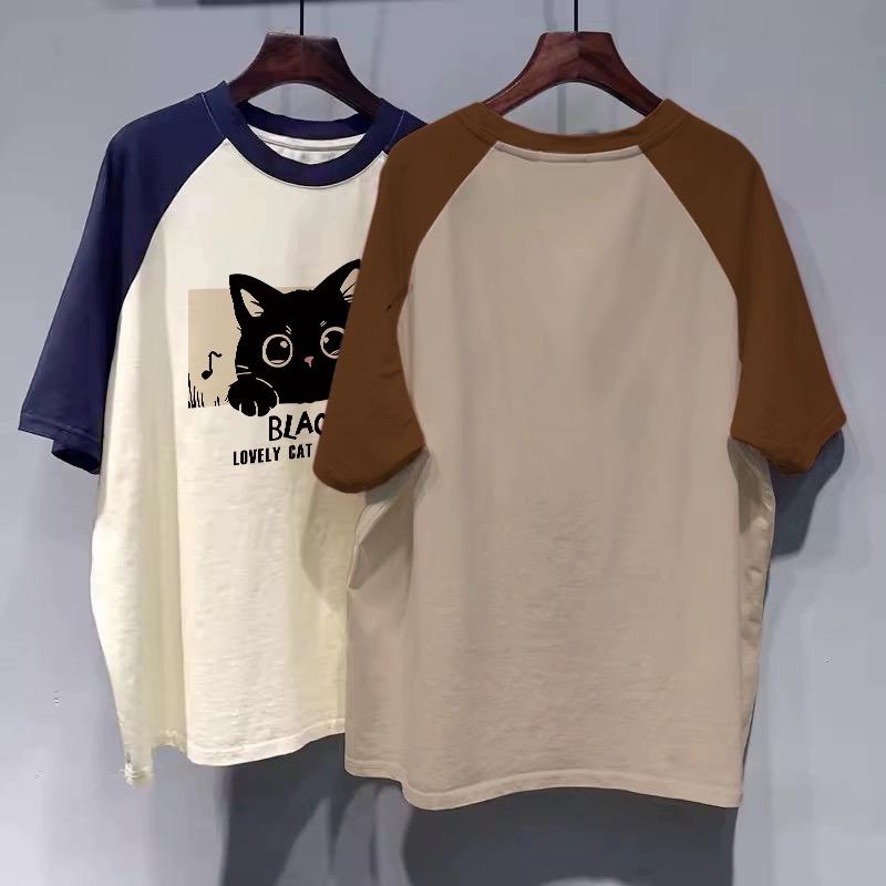 high quality 220G 100% cotton Tee shirt Summer vintage funny Cartoon Print T Shirt for Women Clothes Harajuku Oversized T-shirt Y2k Tops streetwear
