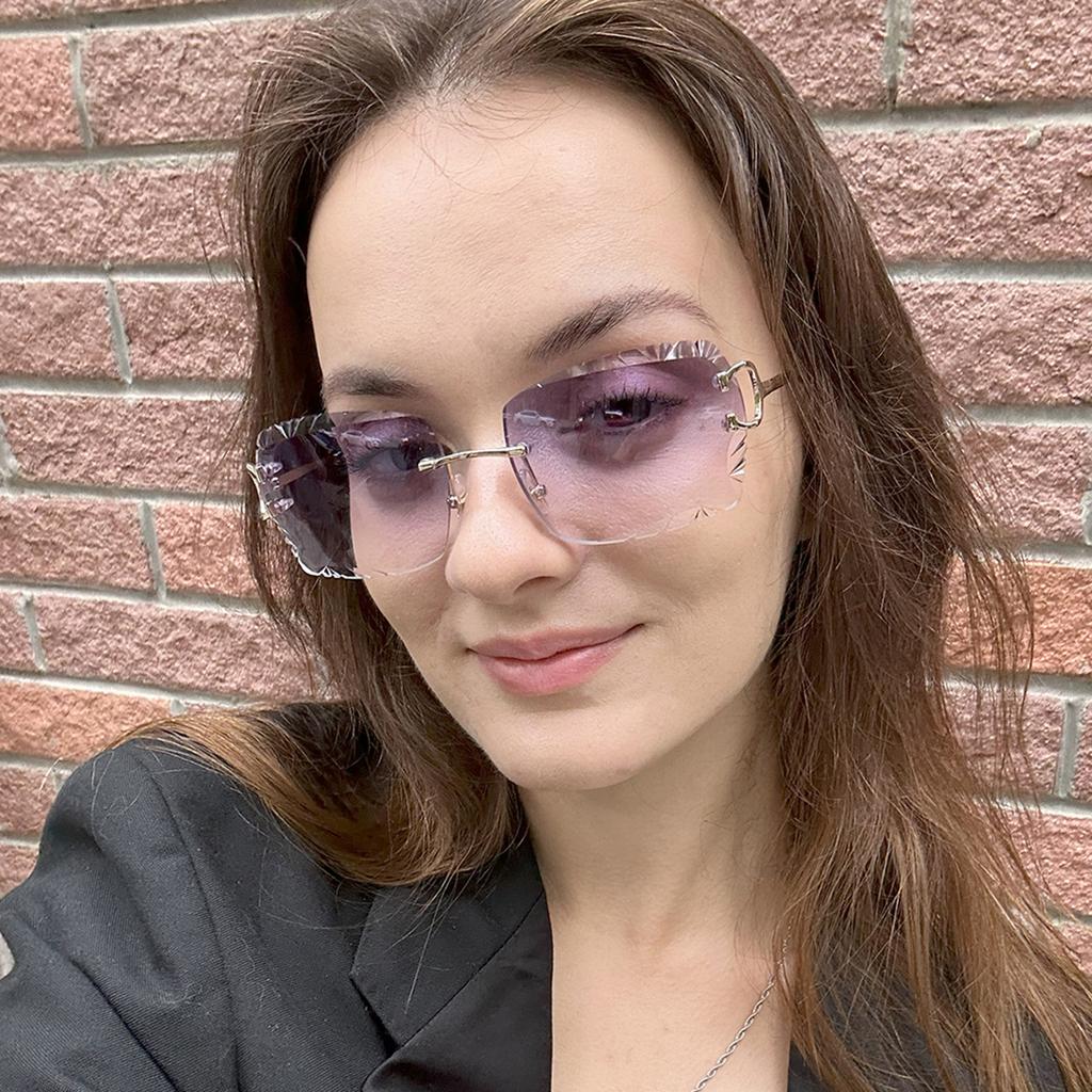 Ruiao Luxury High Quality Rimless Diamond Cut Nylon Lens UV400 Sunglasses Fashion Square Metal Legs Glasses for Men Women