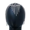 Luxury Elegant Tassel Forehead Headpiece Hollow Full Rhinestone Hat Evening Dress Jewelry Sexy Bridal Hair Chain Party
