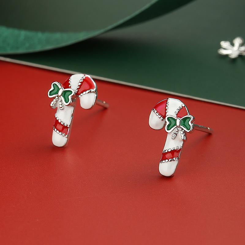 S925 Sterling Silver Reindeer Snowflake Red Earrings - Christmas Series Studs for Women