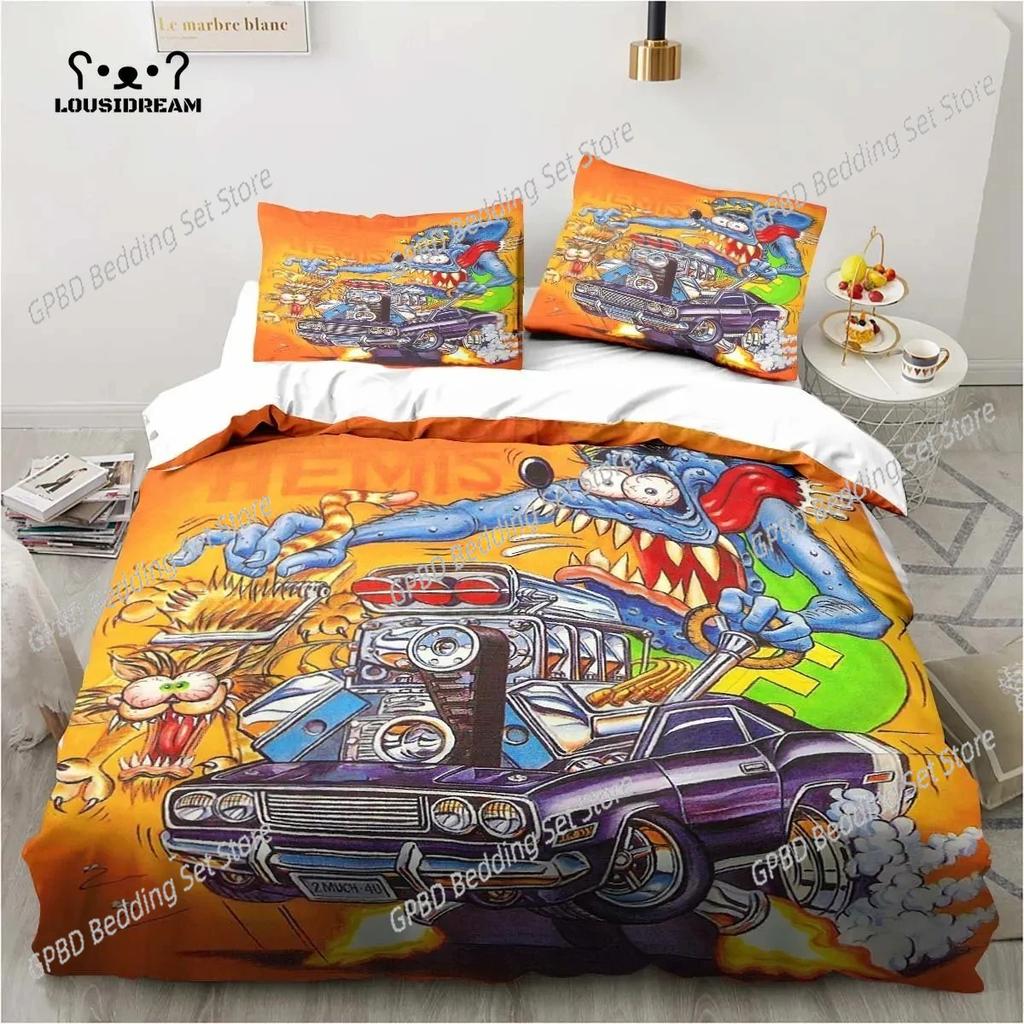 3D Print Fashion Rat Fink Bedding Set,Duvet Cover Comforter Bed Set Quilt Cover Pillowcase,King Queen Twin Size Boys Girls Adult