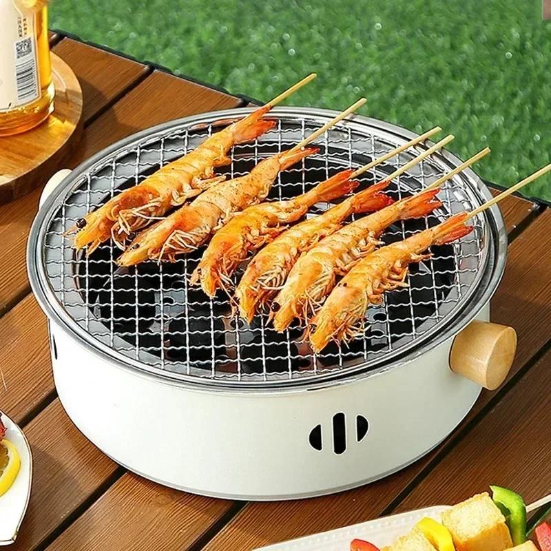 Multifunction BBQ Grill Outdoor Camping Barbecue Stove Home Charcoal Round NonStick Grill Portable Picnic Cooking Accessory