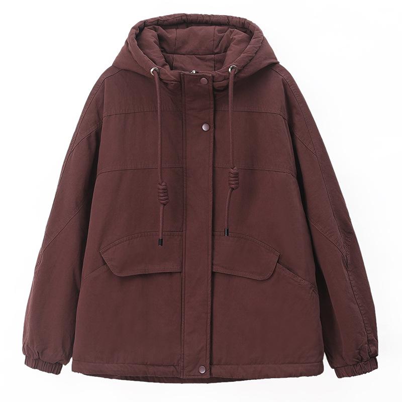 Women's Plus Size Pure Cotton Fleece-Lined Parka Jacket - Short, Thickened, Casual Style for Autumn/Winter 2024