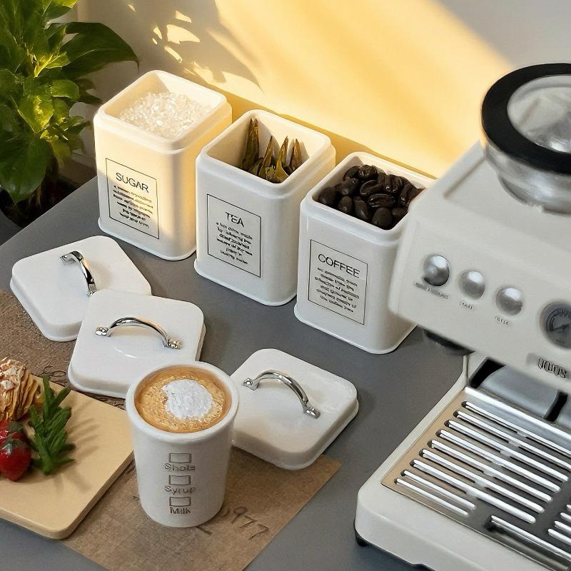 3Pcs Mini Kitchen Storage Container Square 1/6 Scale Miniature Dollhouse Coffee Bean Tin For Doll Accessories Toy