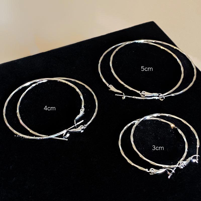 Silver needle plain circle twist earrings women's simple niche high-end earrings fashionable versatile cold wind earrings design sense