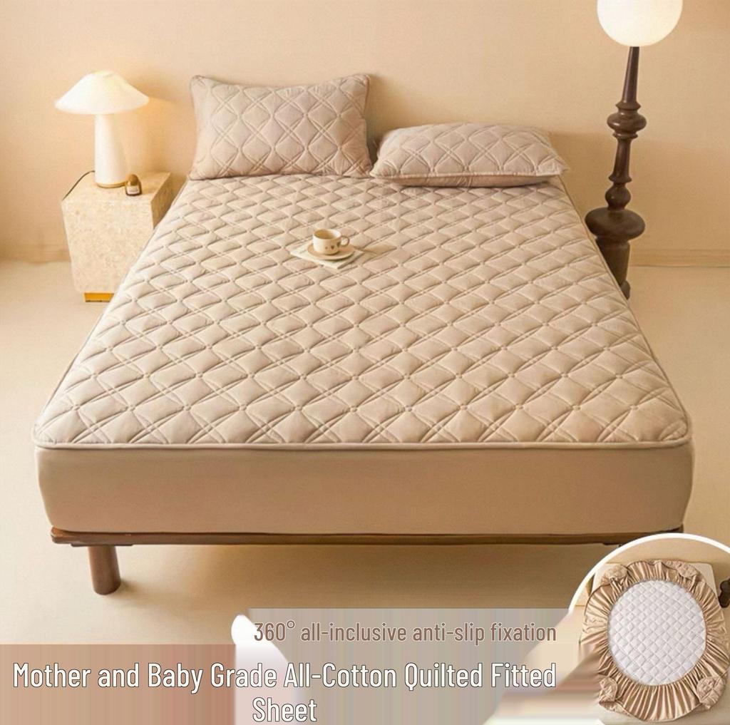 Class A Quilted Cotton Mattress Protector - Thick, Soft, Breathable, Dustproof, Non-Slip Full Cover