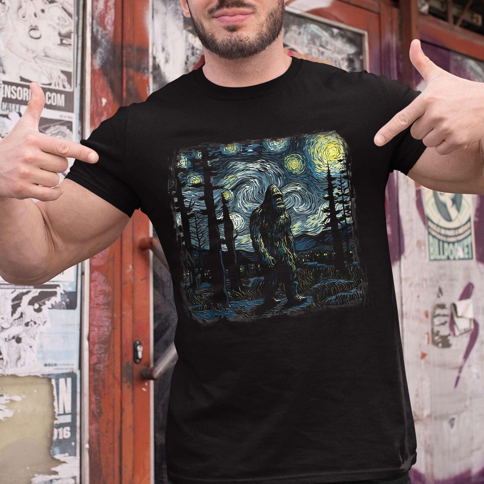 Starry Night Bigfoot T-Shirt, Bigfoot Starry Night Shirt, Bigfoot Sasquatch Tee S
