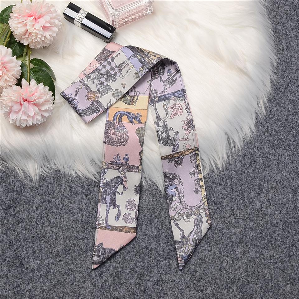 Natural Silk Brand Women Scarf 100% Real Silk Scarf Luxury Constellation Horse Foulard Hair & Bag Scarves Design Neckerchief
