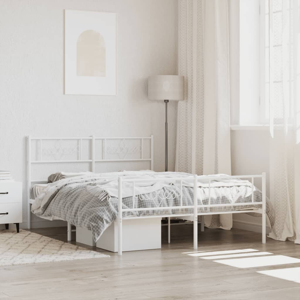Metal Bed Frame with Headboard and Footboard White 120 x 190 cm