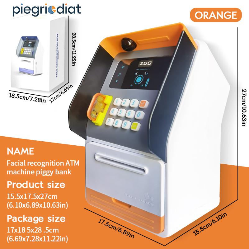 

Children s electronic piggy bank, wear monitoring face recognition piggy bank (blue orange), suitable for boys and girls birthda помаранчевий