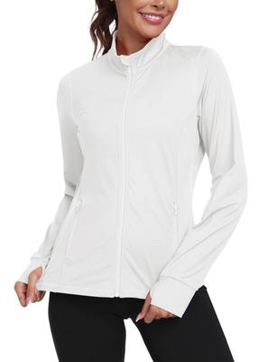 Parka de Verão Tops com Proteção UV Cardigã Fino com Zíper Manga Longa Aberturas para os Dedos Moda Liso [YIRUIYA] Feminino