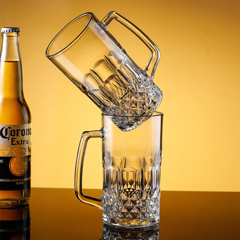 Beer Glass with Handle Classic Carved Wine Glass Large Capacity Transparent Water Bottle Heat Resistant Tea Mug Craft Beer Glass