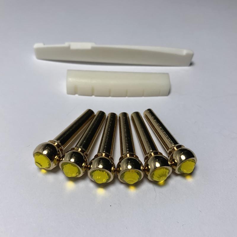 

Pure Copper String Pins & Bone Bridge Nut for Folk Guitar with Solid Cone & Brass Tuning Pegs for Extended Sustain