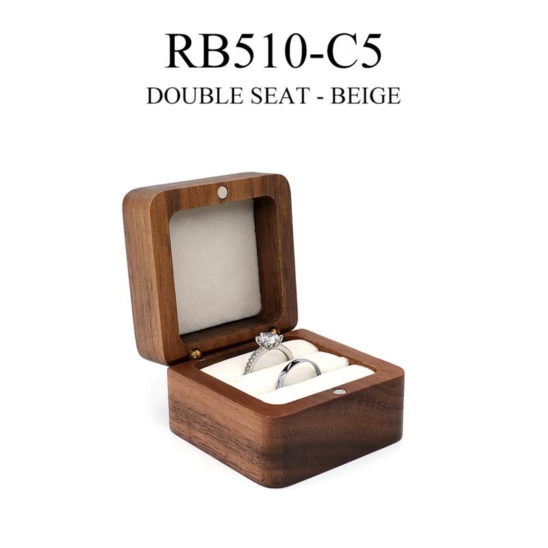 Multifunctional Small Jewelry Box Square Shape Organizer Mini Wooden Ring Box Soft Interior Holder for Proposal Wedding