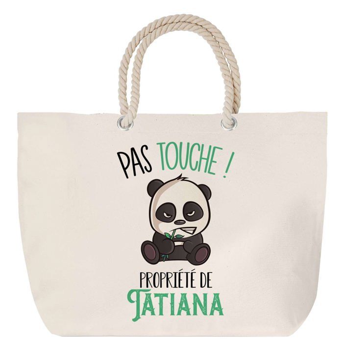 Sac de plage - PLANETEE - Tatiana Pas Touche Panda - Anse corde - Grand format - Coton