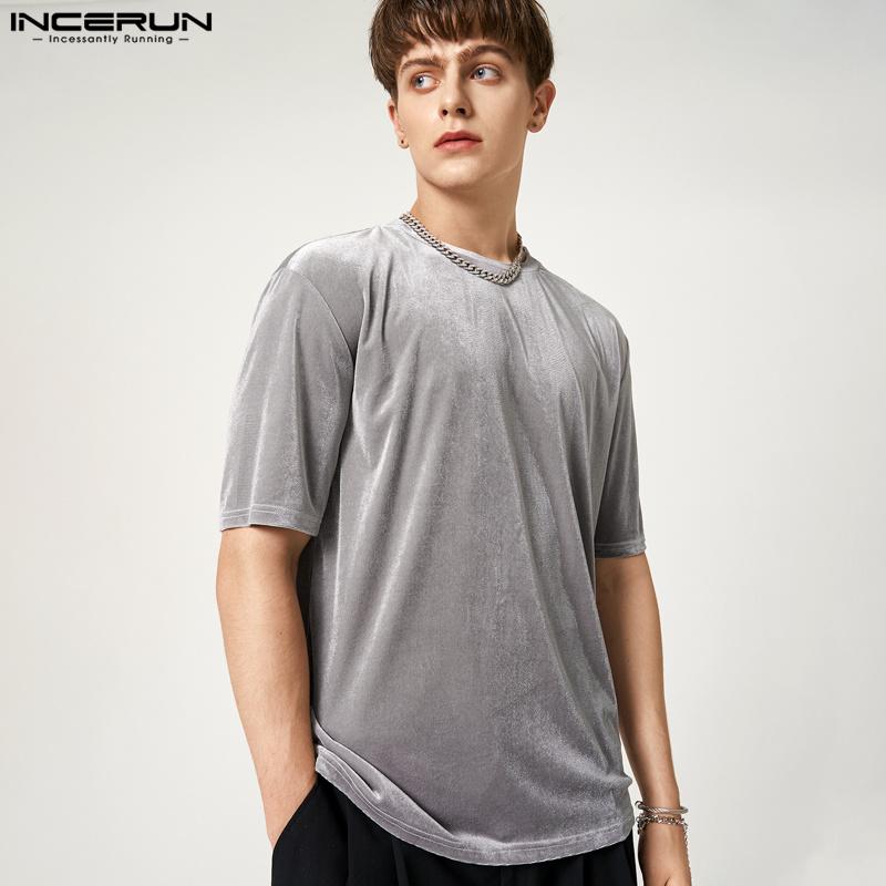 

INCERUN Летние мужские бархатные топы с круглым вырезом в стиле casual