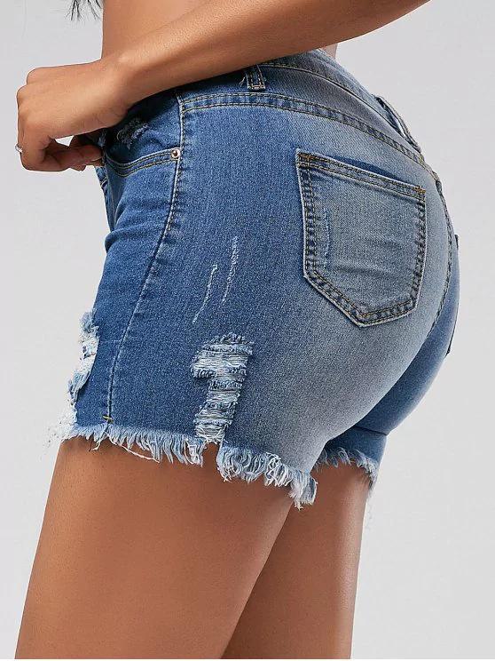European & American Ripped Monkey Tassel Denim Shorts for Women