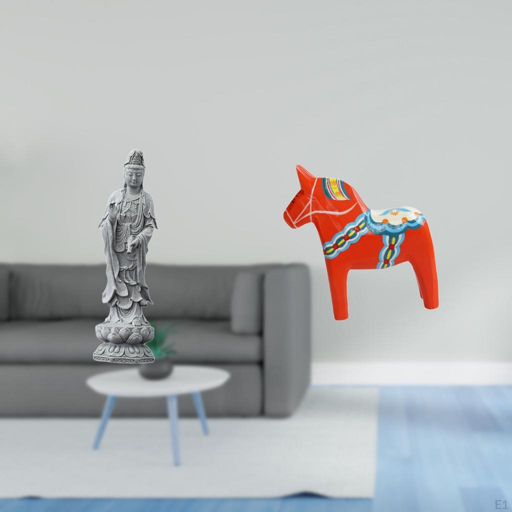 Guan Yin Dalecarlian Horse Stone Sculpture Feng Shui Collectible Female Buddha Figurine Animal
