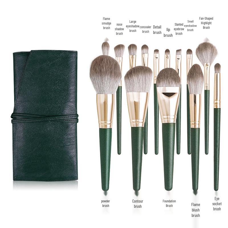 Huayang 14-teiliges Green Cloud Make-up Pinselset - Weiche, vielseitige Pinsel für Puder, Foundation und Lidschatten.