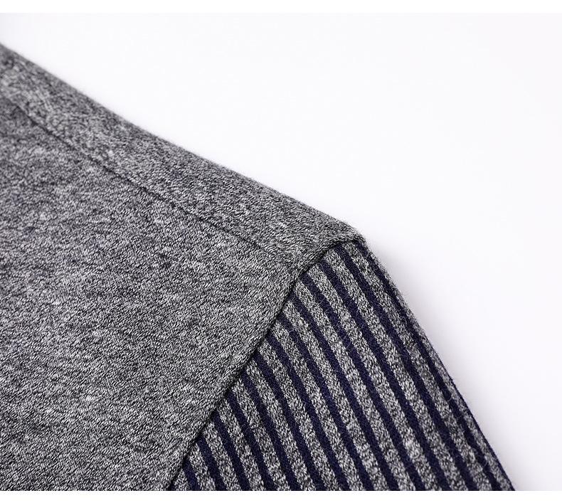 Herren Fleecegefüttertes Zweiteiliges Gestreiftes Revers T-Shirt für Herbst & Winter