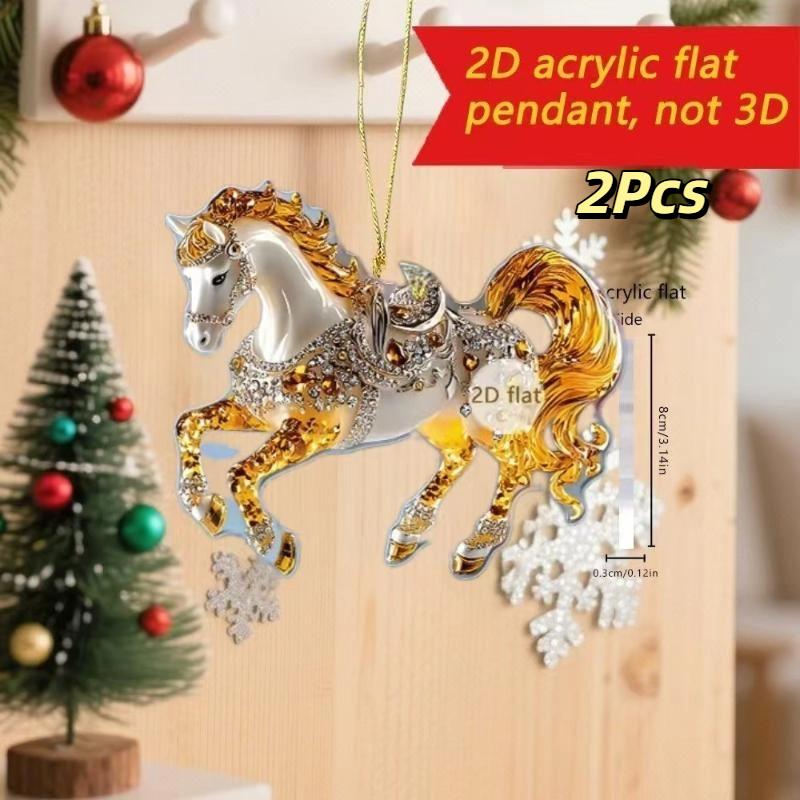 2/3/8Pcs Christmas 2D Flat Acrylic Horse Keychain Pendant Home Decoration Gift Festive Aesthetic Car Hanging Ornament Keychain