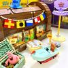 Non-Toxic Spongebob Squarepants Building Blocks Cartoon Krusty Krab Restaurant Model Assembly Toy Patrick Star Captain Birthday Gift
