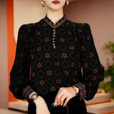 Fashionable Temperament Classical Printed Bottoming Shirt Spring New Style Age-reducing Loose Casual Mom Shirt