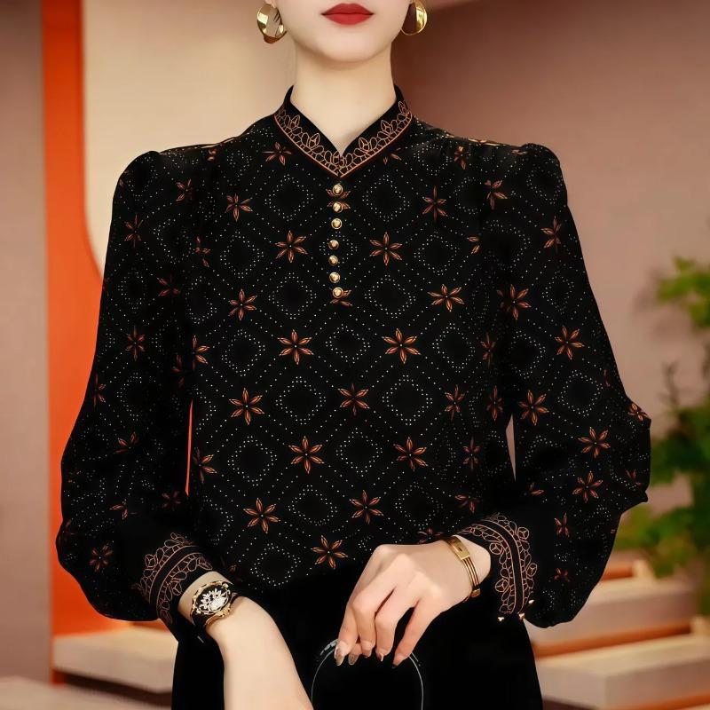 Chemise de base imprimée classique à tempérament à la mode, nouveau style Printemps, amincissante, ample, décontractée, chemise de mère