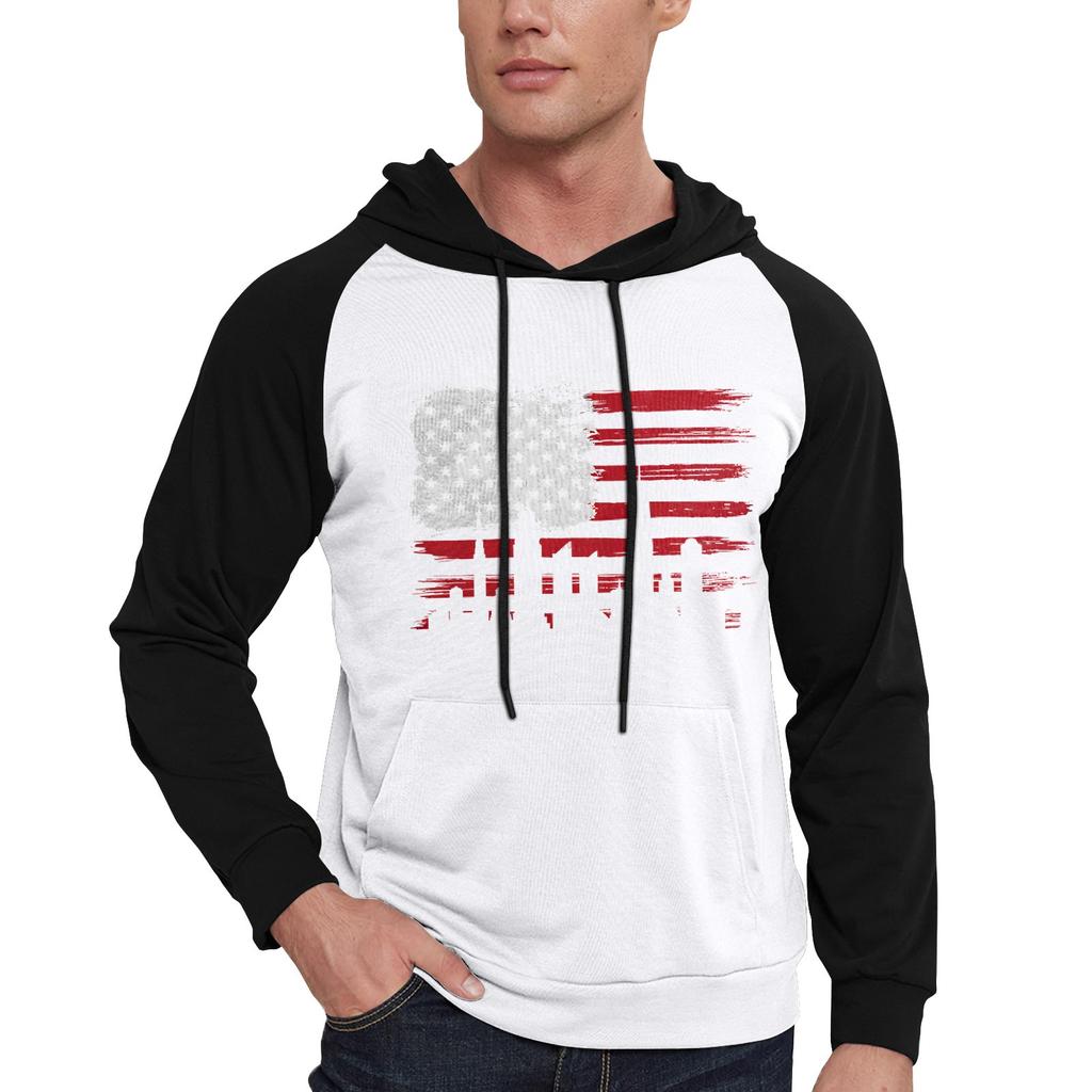 Herren Lässiges Kapuzen-Sweatshirt mit Kordelzug, lang, mit Flaggen-Print und Taschen