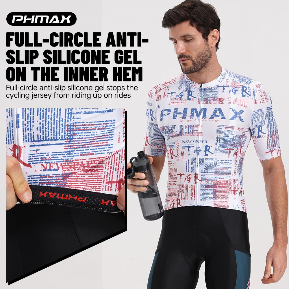 PHMAX Men Cycling Jersey Breathable Moisture Wicking Reflective UV Protection Road Cycling Shirt
