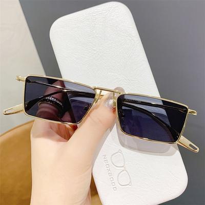 Retro Narrow Rectangular Metal Sunglasses Women Men Hip -Hop Sunglasses Korean Ins Fashion Uv Protection Shades
