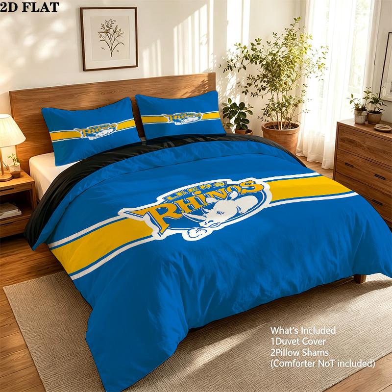 Leeds Rhinos Pattern Bedding Quilt Set Quilt Cover Pillowcase Home Birthday Gift(1 * Duvet Cover + 2 * Pillowcase, Without Core)
