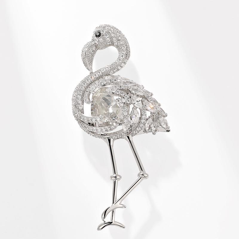 Bo Xin Yun Korean Zirconia Flamingo Brooch - Elegant Suit Accessory Corsage Pin