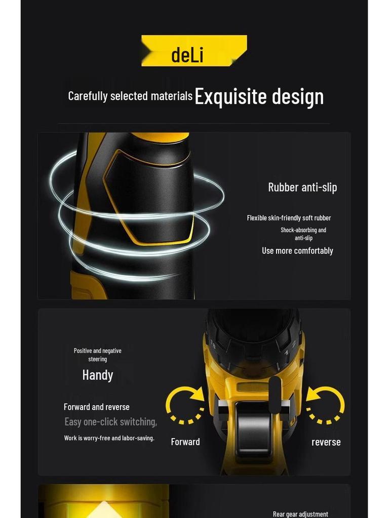 Deli Rechargeable Electric Drill & Screwdriver with Lithium Battery - Impact Power Tool for Household Use