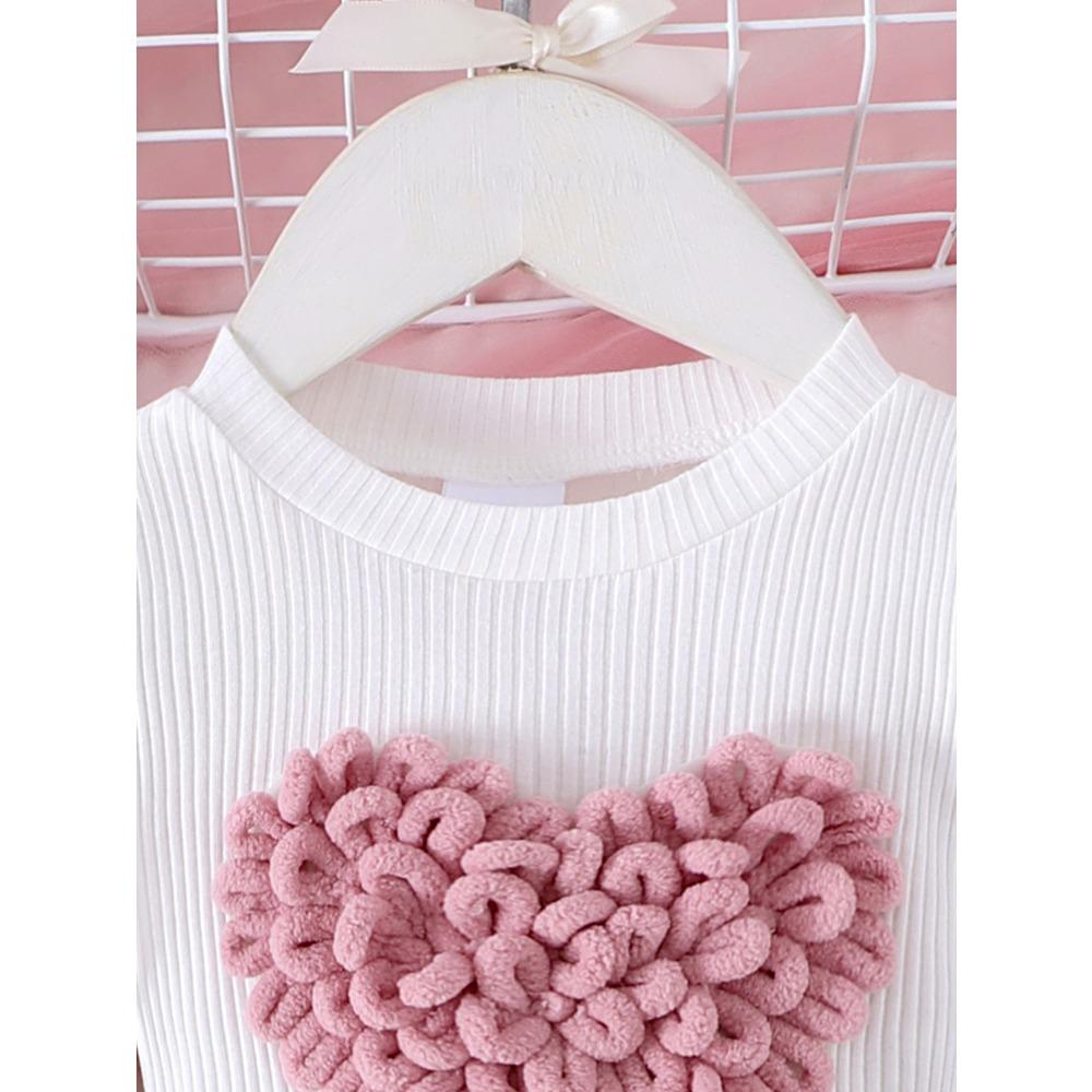 Children's Sweet Suit Spring and Autumn Girls Bubble Sleeve Love Top + Bow Skirt 2pcs Kids 6M-3Y Clothing
