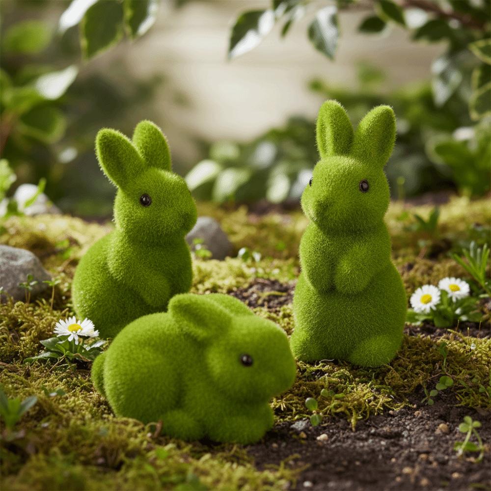 Simulation Moss Easter Decorations Moss Green Easter Bunny Figurines  Garden Decorations