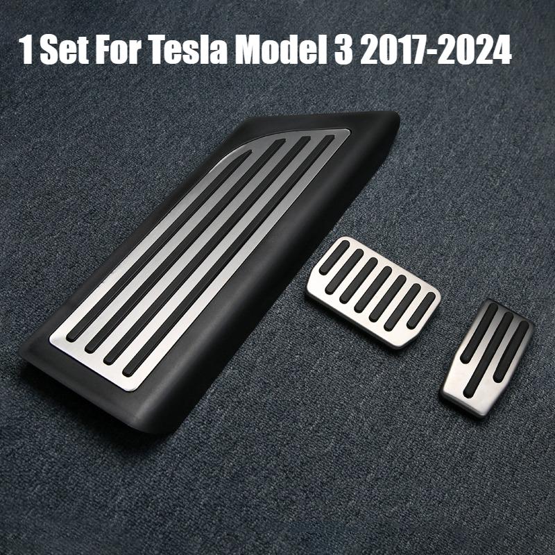 För Tesla Model 3 Y 2017-2025 Aluminium Fotpedalsskydd Set Dödpedalsskydd Halkfria Bromsacceleratorpedaler Biltillbehör